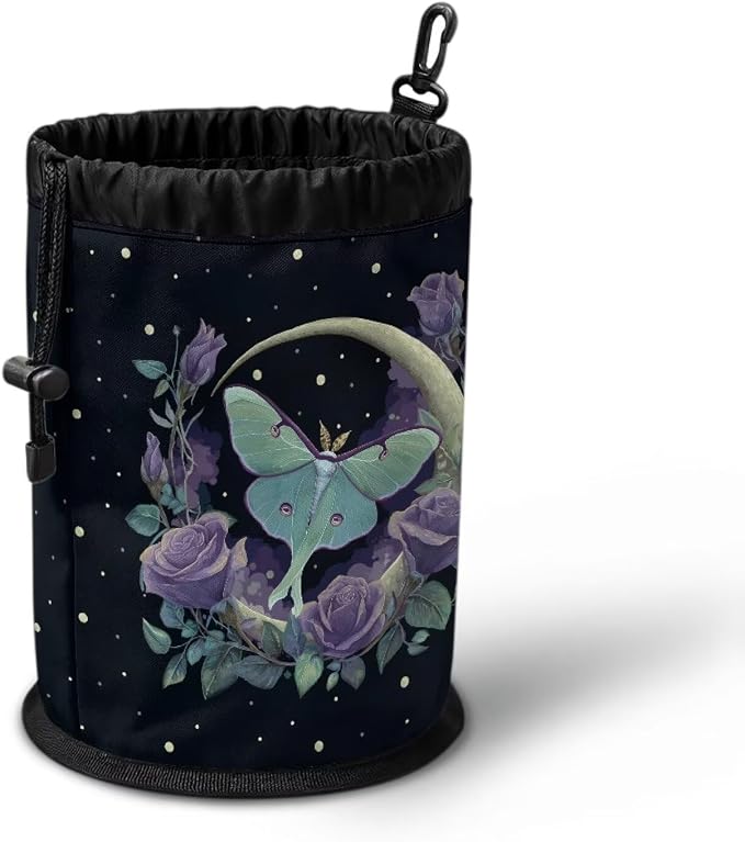 Clothespin Bag Holder Outside, Starry Night Moon Rose Multiple Hanging Methods Clothes Pin Bag with Drawstring Closure, Ventilation Clothespin Storage Organizer with Hooks