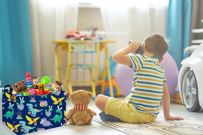Rectangular Easter Dinosaur Basket,Dinosaur Easter Baskets for Boys, Kids Storage Basket Organizer for Boys,Room Decor ,Clothers,Toys Box,Books,Kid's Gifts Storage.(Easter Dinosaur)