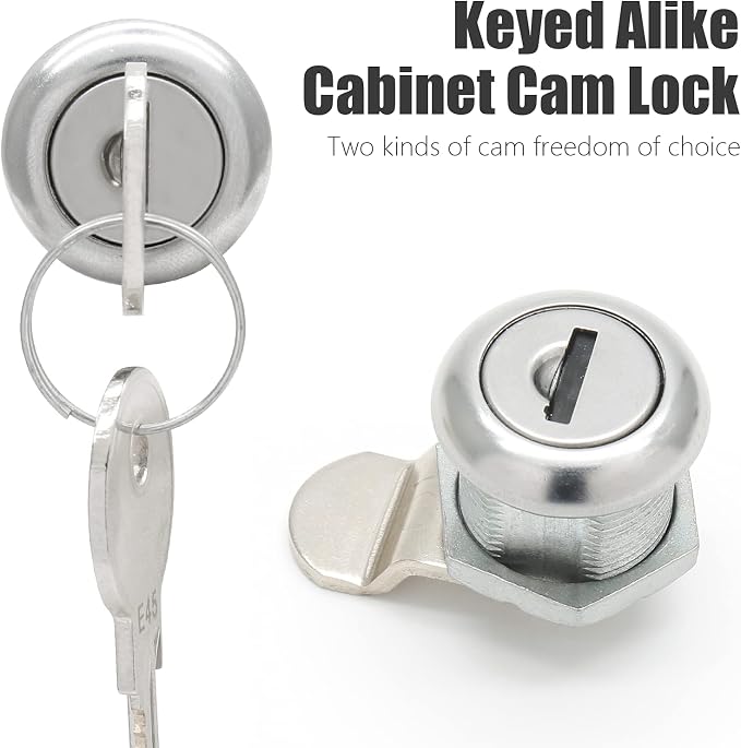 2 Pack 5/8" Cabinet Cam Lock Keyed Alike, Nickel RV Mailbox Lock | Zinc Alloy Nickel-Plated, Waterproof Cap, Includes Offset And Straight Cam, For Drawer Tool Box RV