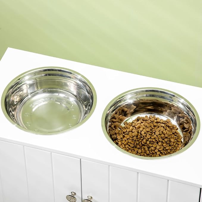 Elevated Dog Bowl Stand with 44L Storage Cabinet for Large Dogs, Stainless Steel Bowls and Magnetic Door Closure