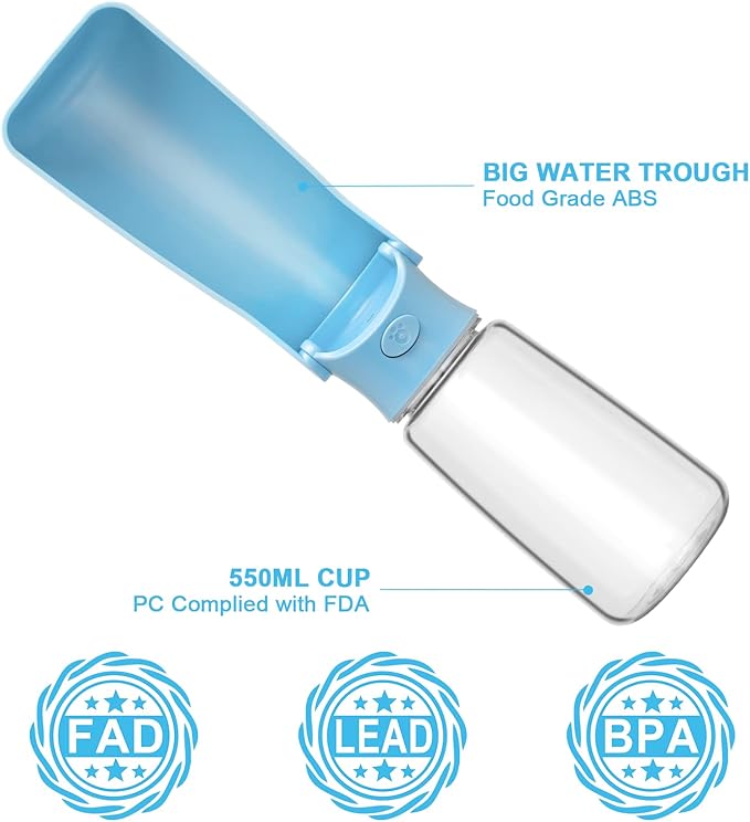 Portable Dog Water Bottle, Foldable Dog Water Bottle Leak Proof Dispenser for Puppy Small Medium Large Dogs, Pet Drink Cup for Walking Hiking Traveling(SkyBlue,19oz)