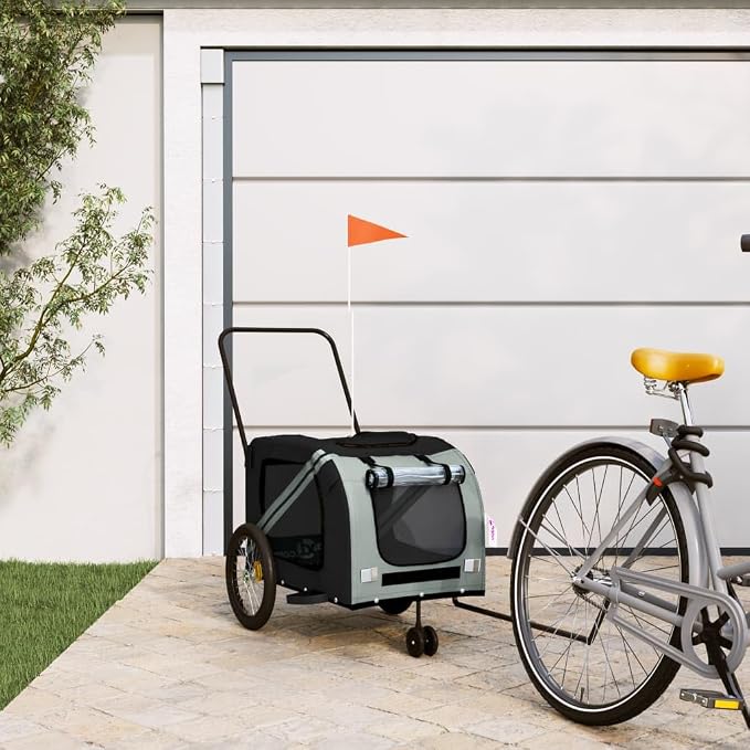 Pet Bike Trailer for Medium Dogs, Oxford Fabric Dog Bicycle Cargo Cart with Iron Frame, Orange and Gray