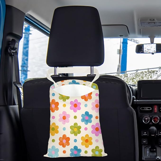 Flower Car Trash Bag Car Garbage Bag Hanging Cars Trash Can, Spring Decor Waterproof Cars Back Seat Organizer for Vehicle Travelling Camping