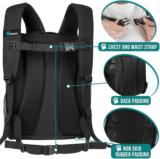 PetAmi Dog Backpack Carrier Airline Approved Cat Pet Puppy Bag, Black