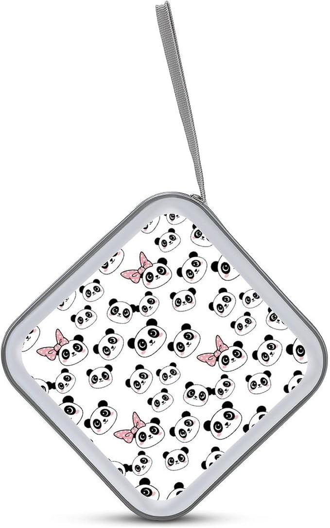 Portable CD Holder Case with Strap Pandas Animal, 40-Capacity Hard Plastic Storage Binder, Protective Wallet for Car Office Travel