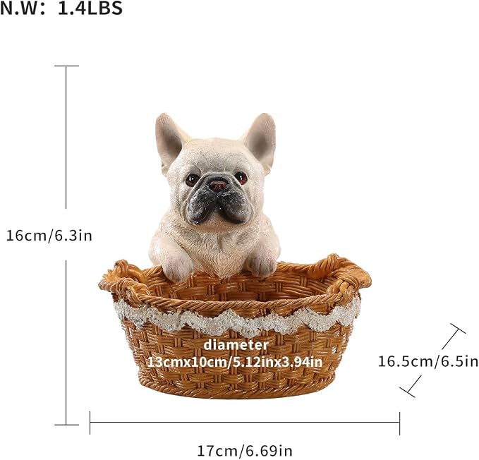 Cute French Bulldog Candy Bowl, Resin Dog Figurine Key Bowl for Entryway Table, Desktop Storage Basket Organizer for Desk, Unique Dog Lover Gift