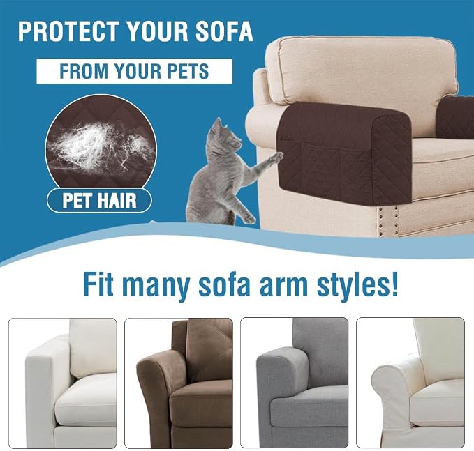 H.VERSAILTEX Water Resistant Couch Arm Covers for Sofa, 2 Pack, Brown/Beige | Waterproof Armchair Caddy, Couch Arm Covers Remote Control Holder Sofa Armrest Organizer for Magazine, Tablet, Phone, iPad