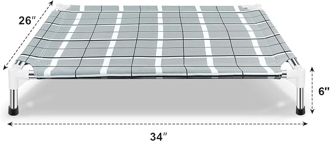 Elevated Dog Bed, Raised Cooling Lifted Dog Cot for Indoor & Outdoor | Cooling Breathable Outside Portable Dog Hammock Bed for Medium Pet ,Non-Slip Feet, Stainless Steel Frame