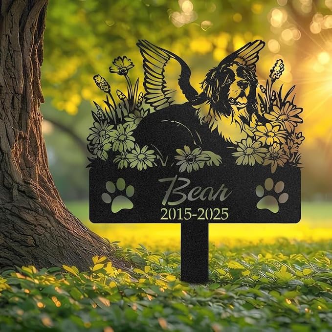 Personalized Angel Newfoundland Dog Memorial Stake, Outdoor Sympathy Gift | Pet Memorial Gifts for Dogs, Grave Marker, Grave Decorations for Cemetery, Dog Dad Gifts, Back Yard, Garden Decor