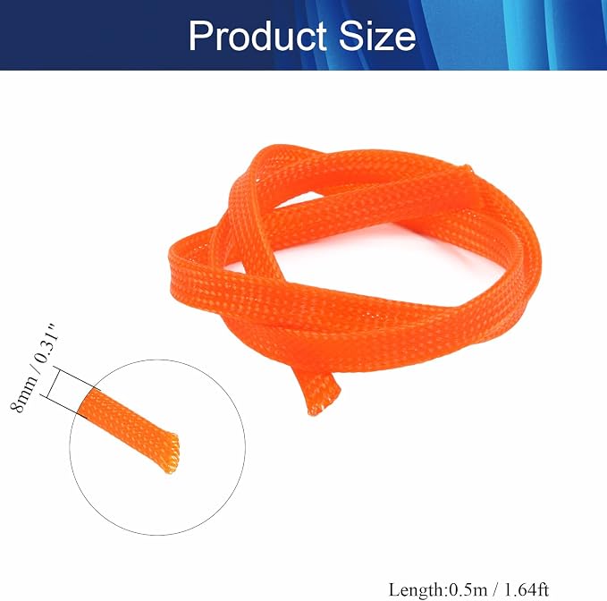 Jutagoss PET Expandable Braided Cable Sleeve, 1.64ft - 5/16 inch Orange Cable Management Sleeve, Wire Loom Tube Cord Protector for USB Cable, Power Cord, Audio Video and More, 1Pc