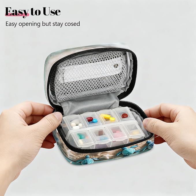 Travel Pill Organizer Beach Wooden Turtle Small Pill Case