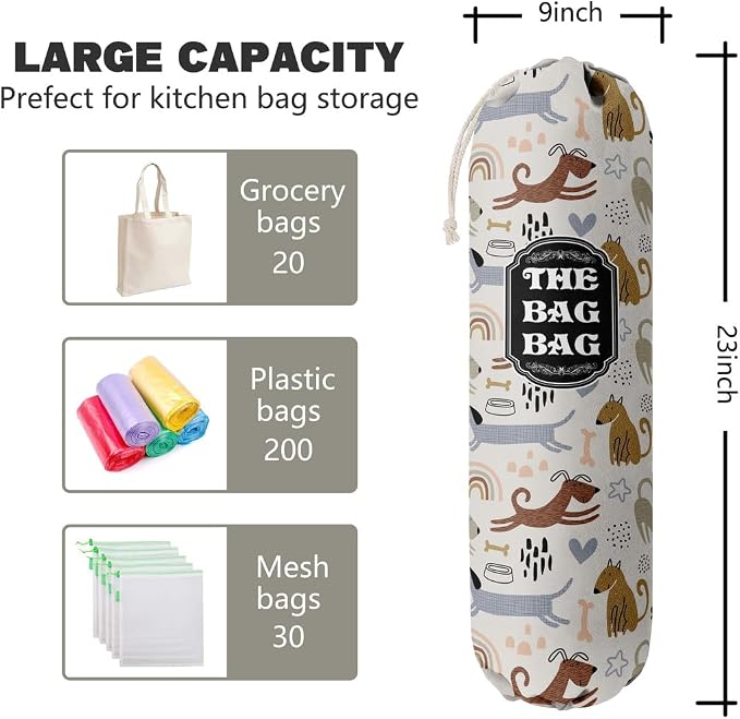 The Bag Bag Grocery Bags Holder Organizer, Wall Mount Plastic Storage Container Dispenser, Pet Lovers' Home Kitchen Bags, Ideal Gifts For Women, Dog Mom, Dad