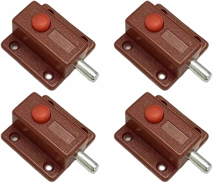 Press-to-Unlock Spring Latch for Cabinet Drawer Pet Door Tool Box Storage Chest (Brown Without Cap)