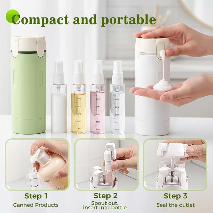 HISKI 4 in 1 Travel Bottles for Toiletries,Portable Travel Toiletries Bottle Set, Portable Containers for Shampoo Lotion Conditioner Cream Transparent with Scale and Label (White)