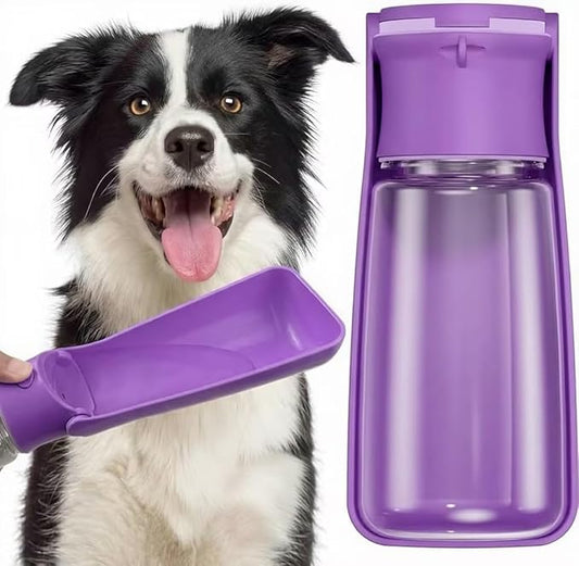 Portable Dog Water Bottle for Walking – 19oz / 12oz Foldable Pet Water Dispenser for Puppies, Medium & Large Dogs – Leak Proof Travel Water Bowl for Small Animals Dog Accessories(19OZ Purple)