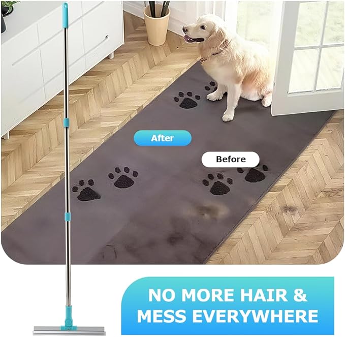 Kakalote Carpet Rake for Pet Hair Removal, 20"- 55" Adjustable Long Handle Cat Dog Fur Rakes Scraper Carpet Broom for Carpets, Rugs, Mats, with 2pcs Hair Shaving Comb(3pc Sets)