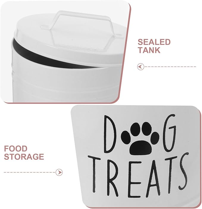 GANAZONO Dog Food Storage Container Airtight Metal Jar with Lid Large Capacity for Pet Treats and Snacks Kitchen Counter Organizer White