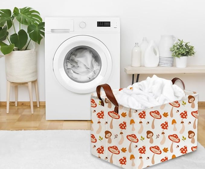 Sanjiaofeng Rectangular Kids Basket Cute Storage Bins,Mushroom Storage Basket with Handles.Clothers,Books,Kid's Gifts Bins. (Mushroom)