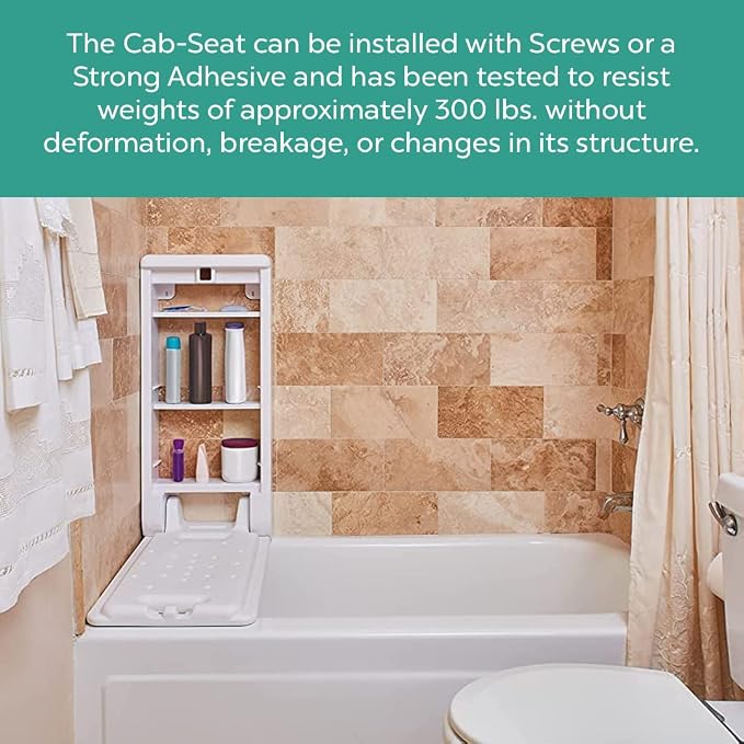 Shower Bench with Storage | 2-in-1 Bathing Bench & Supply Cabinet | Compatible with Hand Shower | White