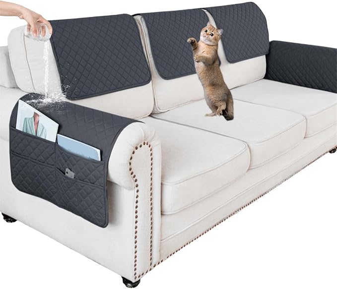 Large Polyester Armrest and Headrest Covers with 2 Pockets | Soft, smooth polyester resists daily wear nonslip silicone backing helps shield recliners and sofas from pet scratches