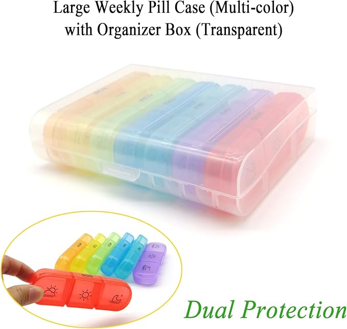 Pill Organizer Case Large Capacity, Dual Protection Pill Box 7 Day | 3 Times a Day, Daily Travel 21 Compartment Medicine Dispenser Weekly Planner for Vitamin, Medication, Fish Oil, Supplements