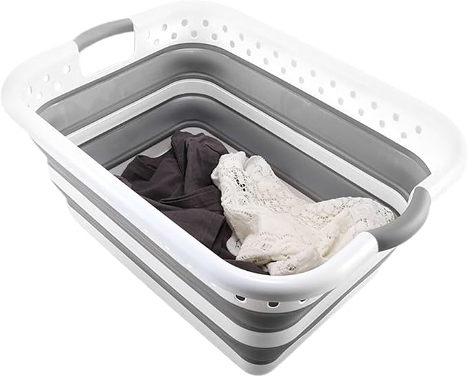 Laundry Hamper Portable, Space Saving, Narrow, Bathroom Organizer | Foldable Laundry Room Organization Basket Clothing Toys Pet Grooming Bath Supplies for Bedroom Dorm College Bathroom