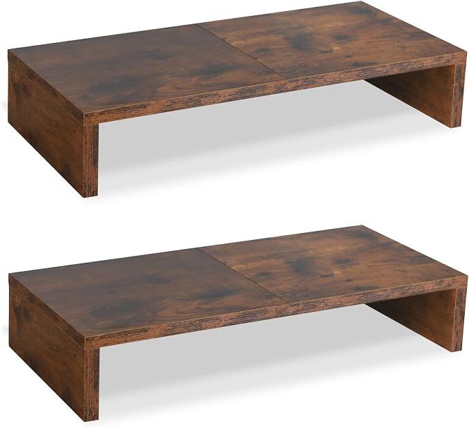 TEAMIX 2-Pack Monitor Stand Riser 20 inch, Wooden Tabletop Shelf, Brown | For 2 Monitors, Laptop, Printer, TV, PC Tower, Rustic Brown Monitor Riser with Storage, Computer Stand Ergonomic Design