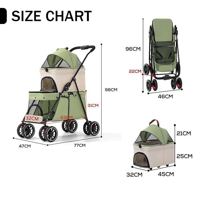 YYW Double Pet Stroller Foldable 2 Carriages Lockable Wheels Black | Travel Strolling Cart, Top Detachable Carrier, Ideal for Multi-Pet Families, Small Dogs & Cats, Outdoor Walks & Vet Visit