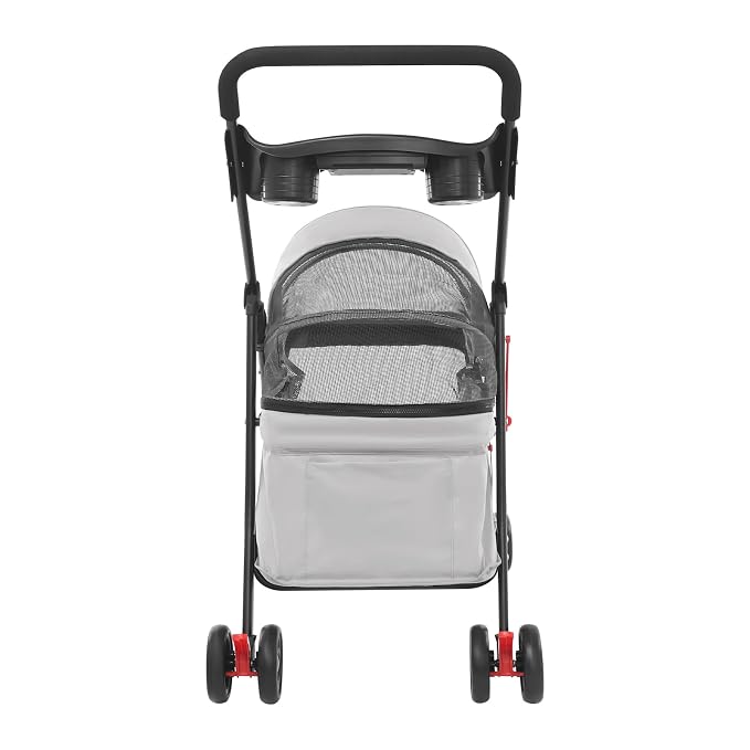 Pet Stroller for Small Medium Dogs Up to 40lbs, 4 Wheels Folding Pet Carriage Cart for Dogs Cats, Portable Cat Puppy Jogging Stroller with Rear Pocket and Cup Holder (Upgraded, Light Gray)