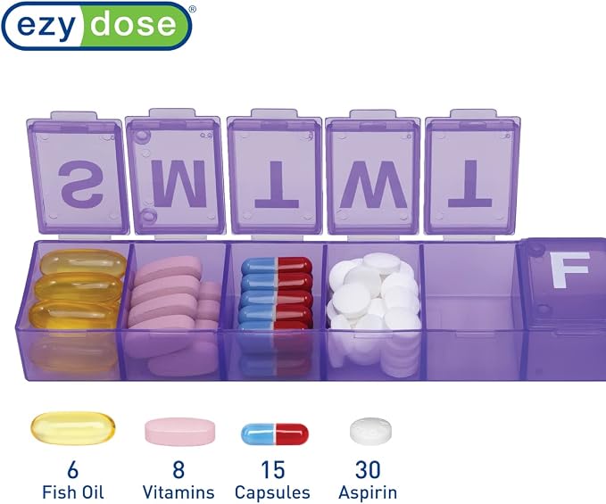 Ezy Dose Weekly (7-Day) Pill Organizer, X-Large Medicine Planner, Purple