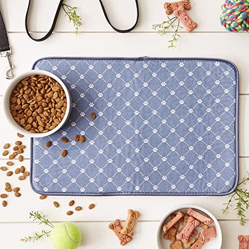 Bone Dry Machine Washable, Ultra Absorbent Pet Mat, 12x18, Stonewash Blue Trellis Print