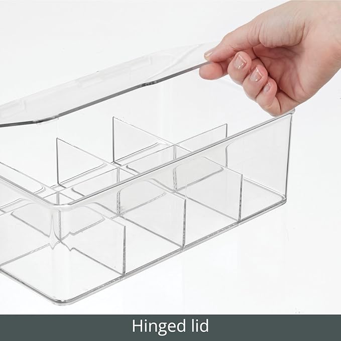 mDesign Plastic Divided First Aid Storage Box Kit with Hinge Lid for Bathroom, Kitchen, Cabinet, Closet - Organize Medicine, Ointments, Adhesive Bandages, Dental - 8 Sections, 2 Pack - Clear