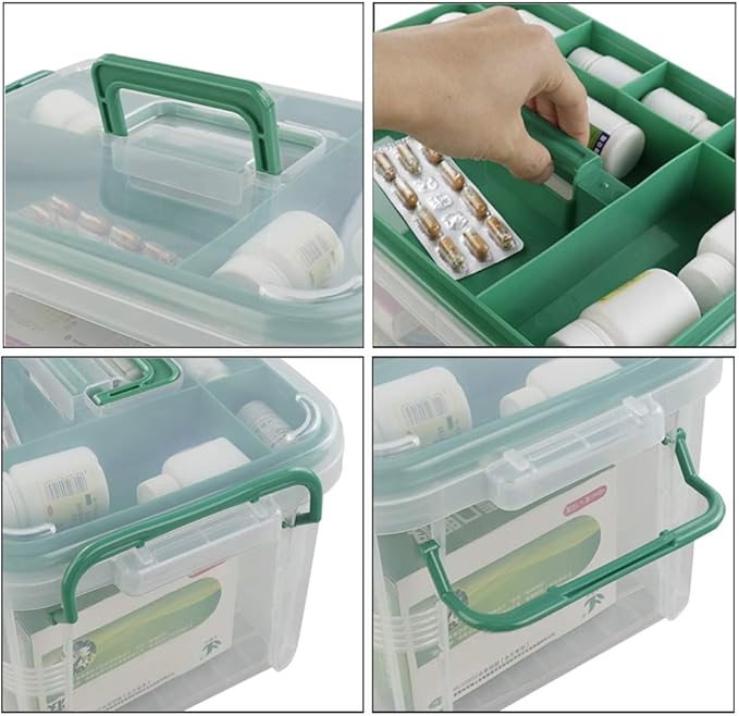 First Aid Kit Container, Clear Organizer Box, Medicine Organizer | Clear Plastic First Aid Box with Removal Tray/ Lid/ Handle, Functional Container