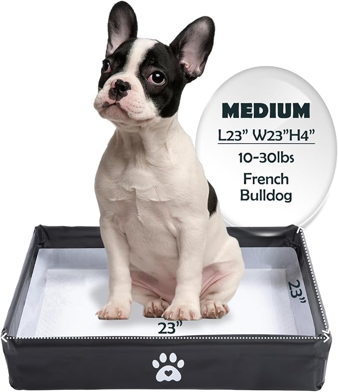 MEEXPAWS Dog Pee Pad Holder, Foldable Puppy Litter Box Indoor Potty Tray | High Side Leak-proof Potty Pad Holder for 22’’x22’’ Pee Pad, Easy Clean Portable Liner Base, Dog Toilet for Potty Training