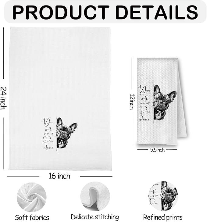 Funny French Bulldog Bathroom Hand Towels, French Bulldog Gifts for Women Men, Frenchie Dog Lover Gifts Decorative Hand Towels for Bathroom Washroom Restroom, 16x24 Inch