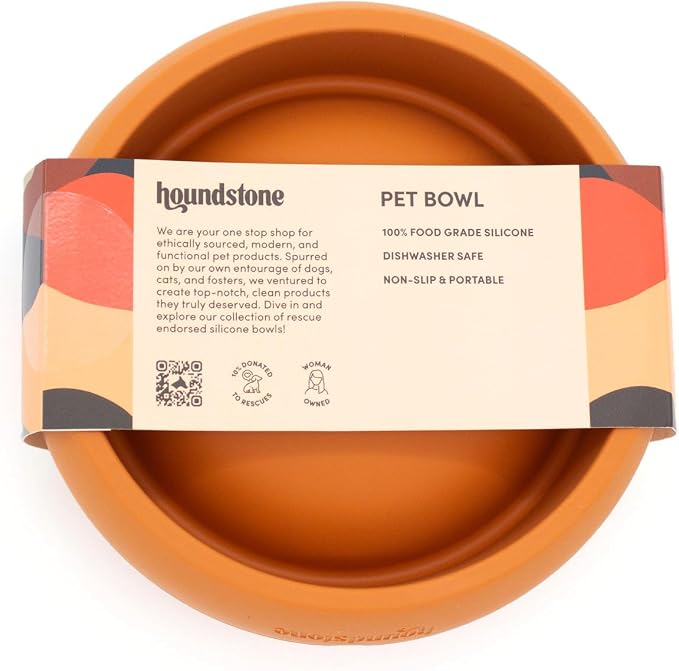 Houndstone Silicone Dog Bowl, BPA Free, 1 Cup Capacity, Non-Slip Base, Dishwasher Safe (Marigold)