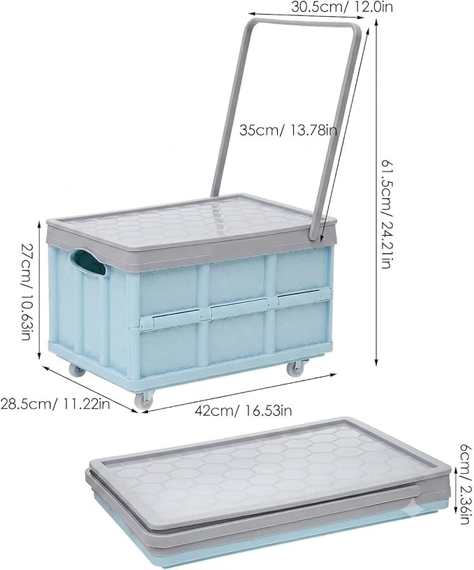 Collapsible Storage Bins with Lids, Folding Plastic Stackable Utility Crates 30L, Plastic Tote Storage Box Container Stackable Folding Utility Crates for Clothes Books Snack Shoe and Grocery Storage