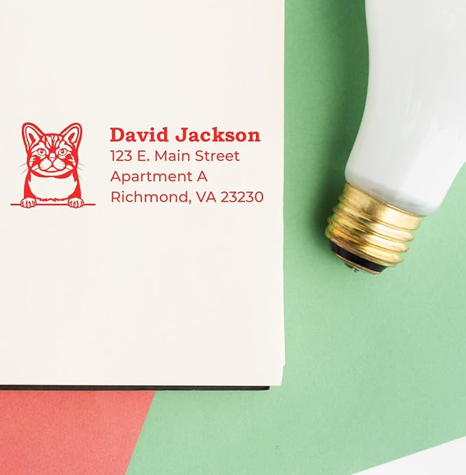 American Wirehair Cat Custom Return Address Stamp for Home & Office Use | Personalized Self-Inking Handcrafted Rubber Mailing Labels | Pet Owner Gift | Large Size 7/8 X 2-1/4 Inch Postal Stamper