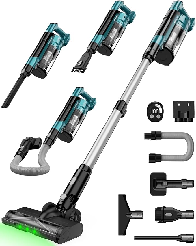 Cordless Vacuum Cleaner compatible with Makita 18V Battery, 8-in-1 Stick Vacuum with Pet Brush, 35KPA Suction, 350W Brushless Motor, Smart Touchscreen, for Carpet Floor Car (Battery Not Included)