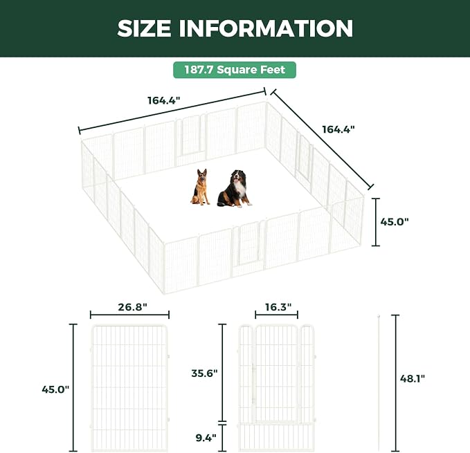 FXW Rollick Dog Playpen, Indoor, Yard & RV Camping, 45" H, 24 Panels | Easy setup, Heavy-duty, DIY layouts, for Large Dogs, Patented