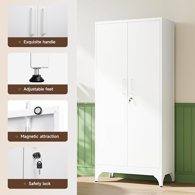 71" H Metal Storage Cabinet with 2 Doors and 4 Shelves,Tall Kitchen Pantry Cabinets,Utility Pantry Organizers for Cupboard/Dining/Bathroom/Home Office/Garage, Steel Tool Cabinets