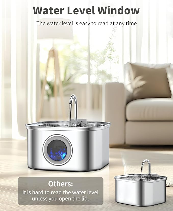 Lawfery Cat Water Fountain Stainless Steel, 108oz/3.2L Automatic Cat Drinking Fountain, Pet Water Dispenser with Quiet Pump, Suitable for Cats, Dogs and Multi-pet households