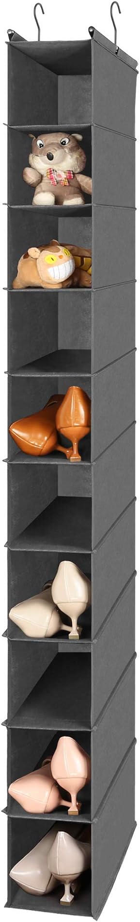 MAX Houser 10-Shelf Hanging Shoe Shelf Organizer, Hanging Shoe Storage for Closet (Grey) | Foldable Hanging Shoe Storage Shelf with 2 Metal Hooks, Space Saving Storage for Narrow Space