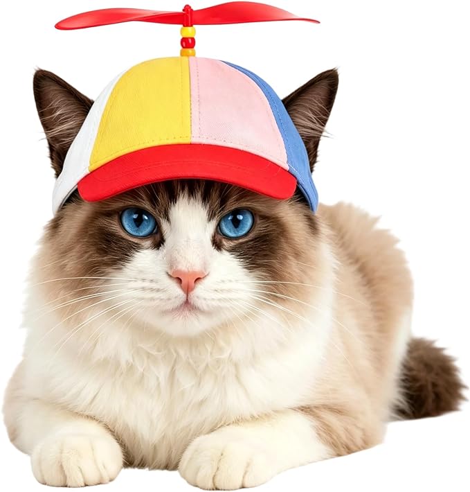 Pet Propeller Hat - Colorful Rainbow Helicopter Hat, Adjustable Cute Baseball Cap with Removable Propeller for Small Medium Dogs & Cats (Sizes S/L)