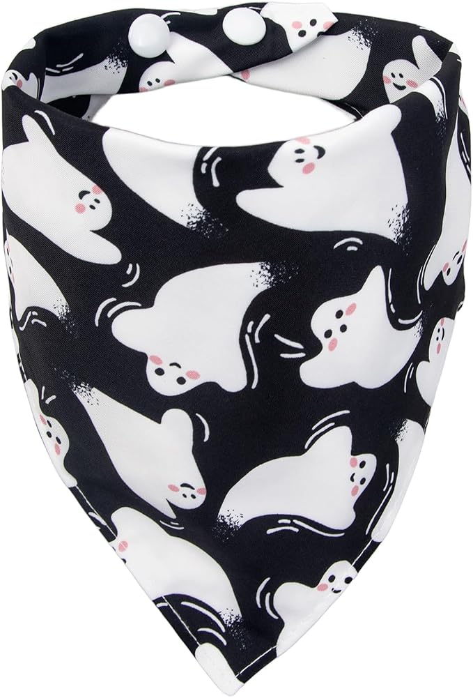 Halloween Dog Bandanas Black Ghost Spooky Costumes, Extra Large Pet