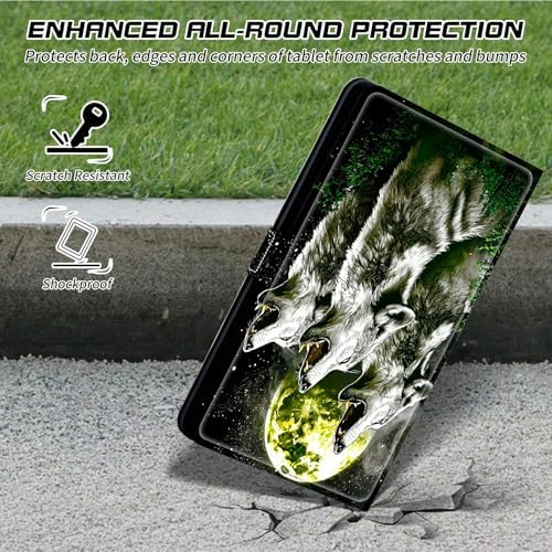 Universal Tablet Case for T-Mobile Revvl Tab 2 10.1" 2025/Revvl Tab 5G 10.36" 2023, 360 Degree Rotating Kickstand Protective Stand PU Leather Shell Cover for 9"-10.5", Three Gray Wolves