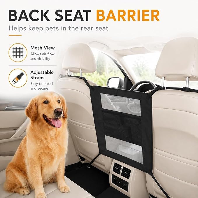 Dog Car Barrier for VW Caddy 2003-2020, Seat Separator Dogs Kids 2 in 1 Mesh Pet Travel Safety Divider Storage Pockets Kid Partition Seat Blocker,Blue