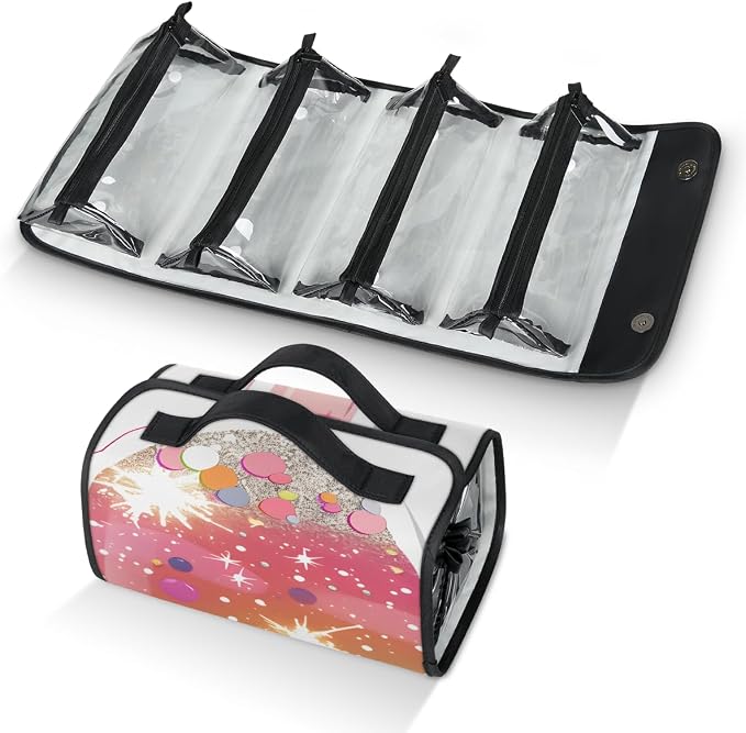 Ice Cream Makeup Bag for Women Hanging Roll-Up Travel Organizer Toiletry Kit with 4 Removable Compartments, Cute Ice Cream