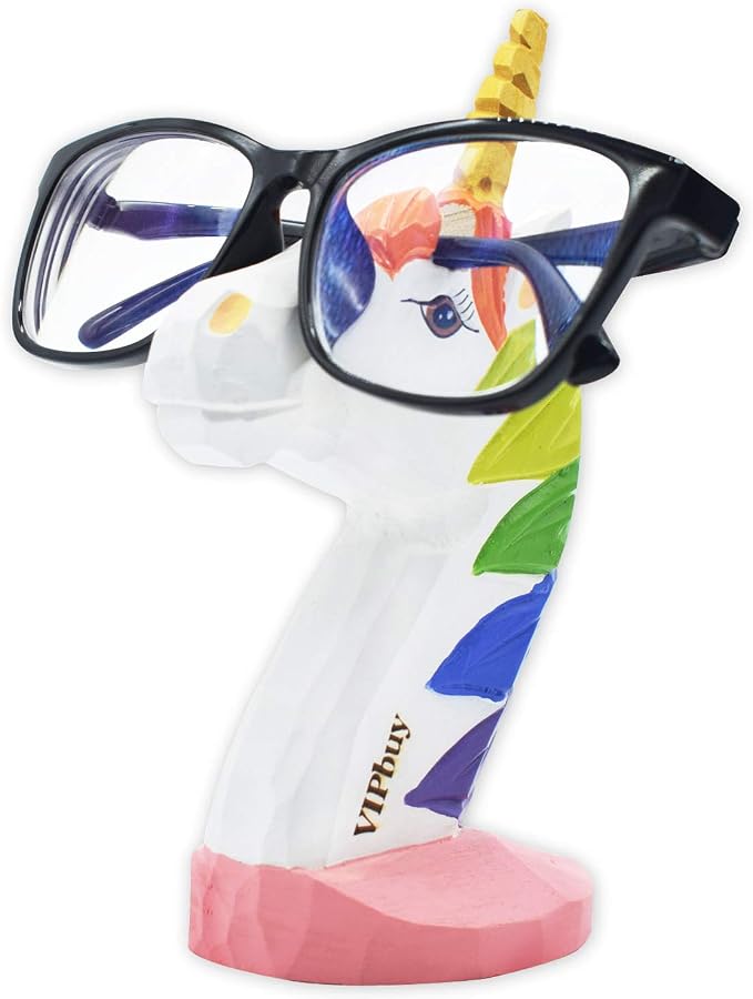 Handmade Wood Carving Eyeglasses Glasses Holder Stand Sunglasses Display Stand Home Office Desk Décor Gift (Unicorn)