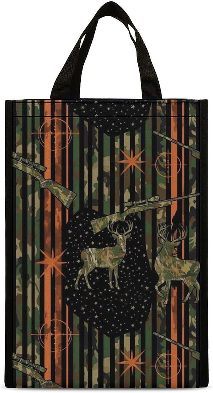 Portable Lunch Bag for Adults Reusable Thermal Lunch Totes Compatible with Camouflage Fall Hunting Deer Camo American Flag Insulated Lunchbox Food Containers Organizer
